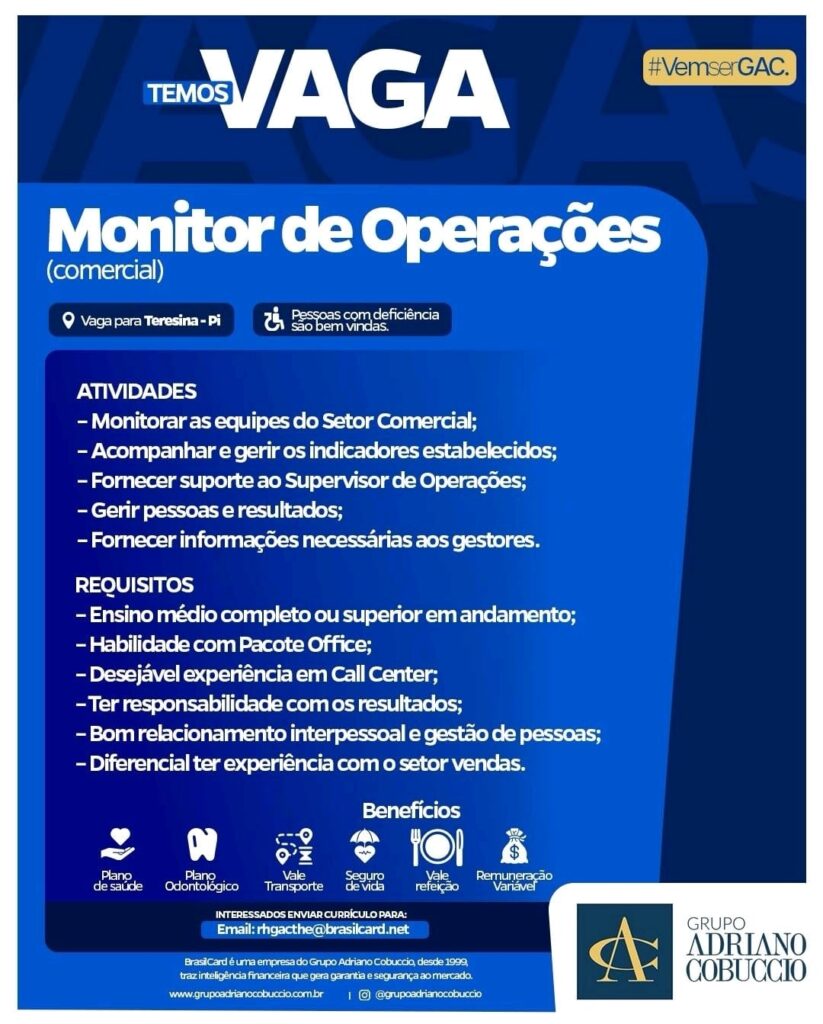 Vaga para Monitor de Operações