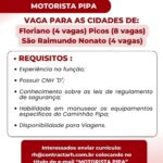 Vaga para Motorista Pipa em São Raimundo Nonato, Floriano e Picos