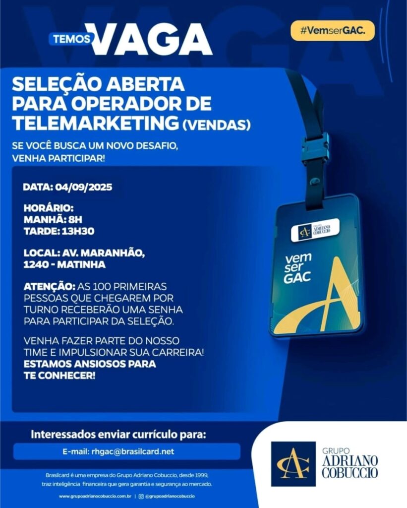 Vaga para Operador de Telemarketing