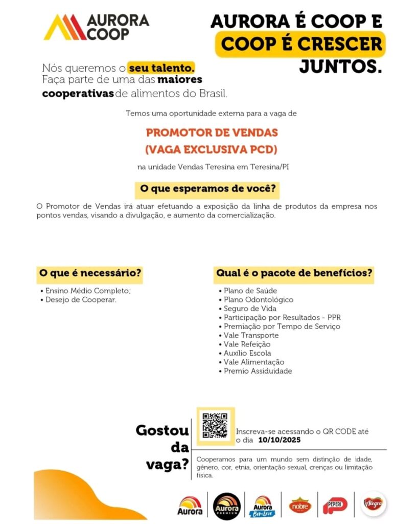 Vaga para Promotor de Vendas (PCD)