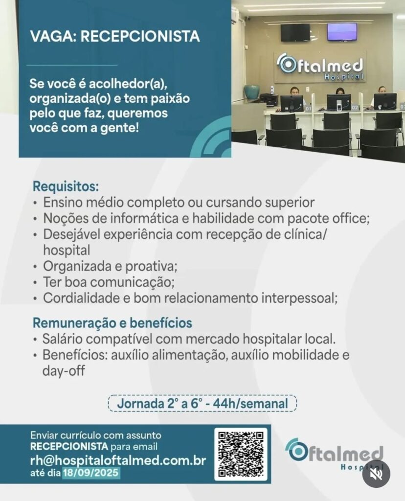 Vaga para Recepcionista