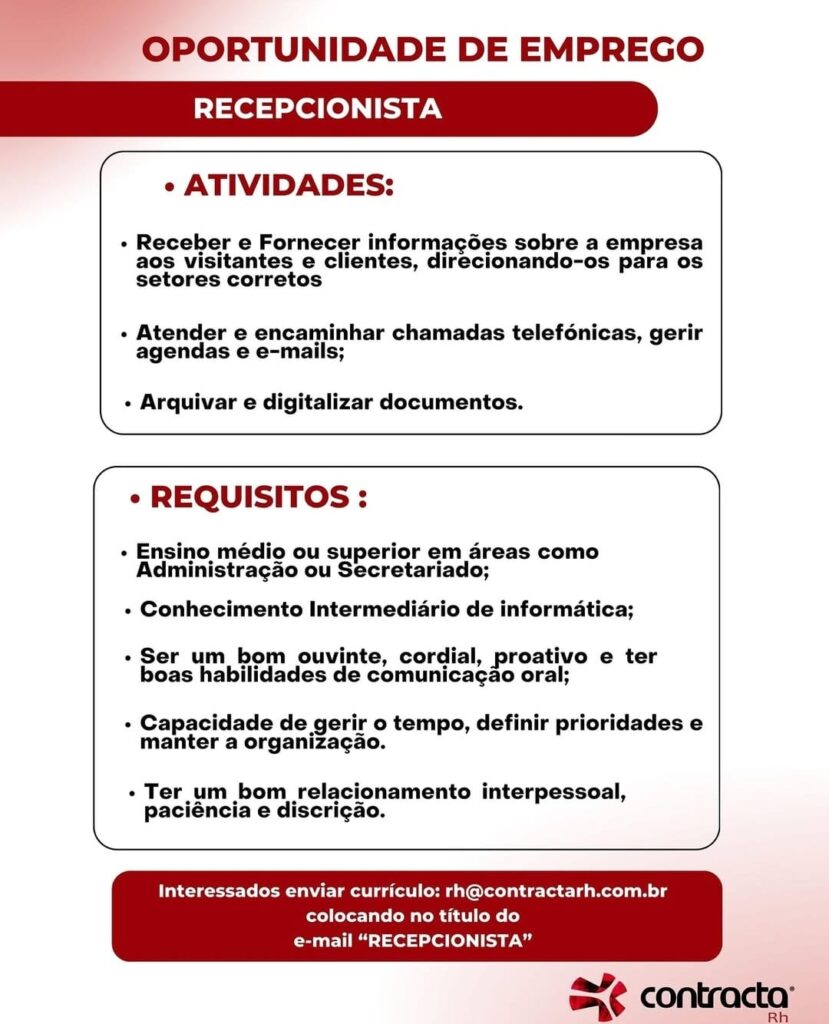 Vaga para Recepcionista