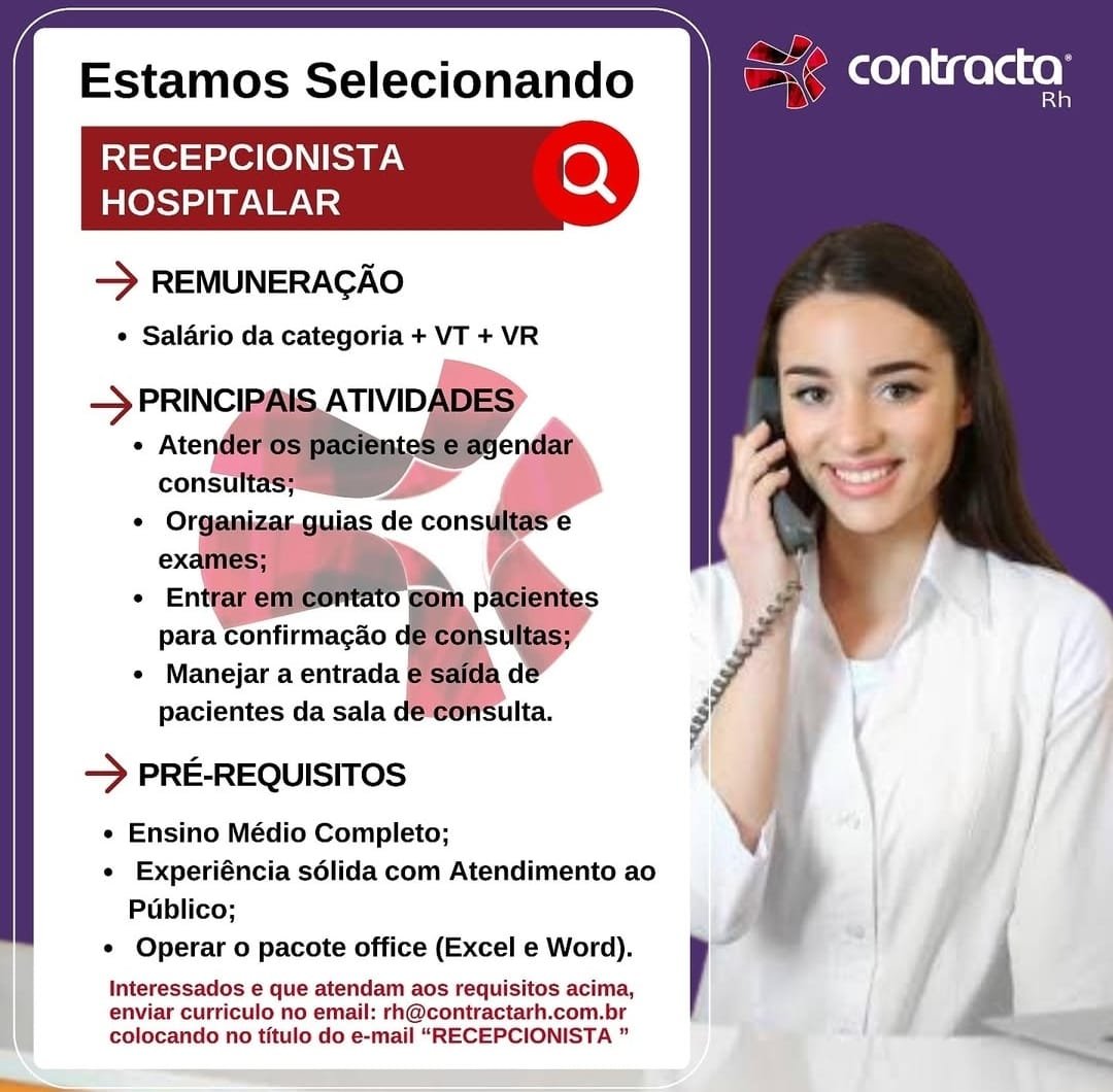 Vagas de emprego para Recepcionista Hospitalar, Auditor de Qualidade e ...