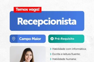 Vaga para Recepcionista em Campo Maior