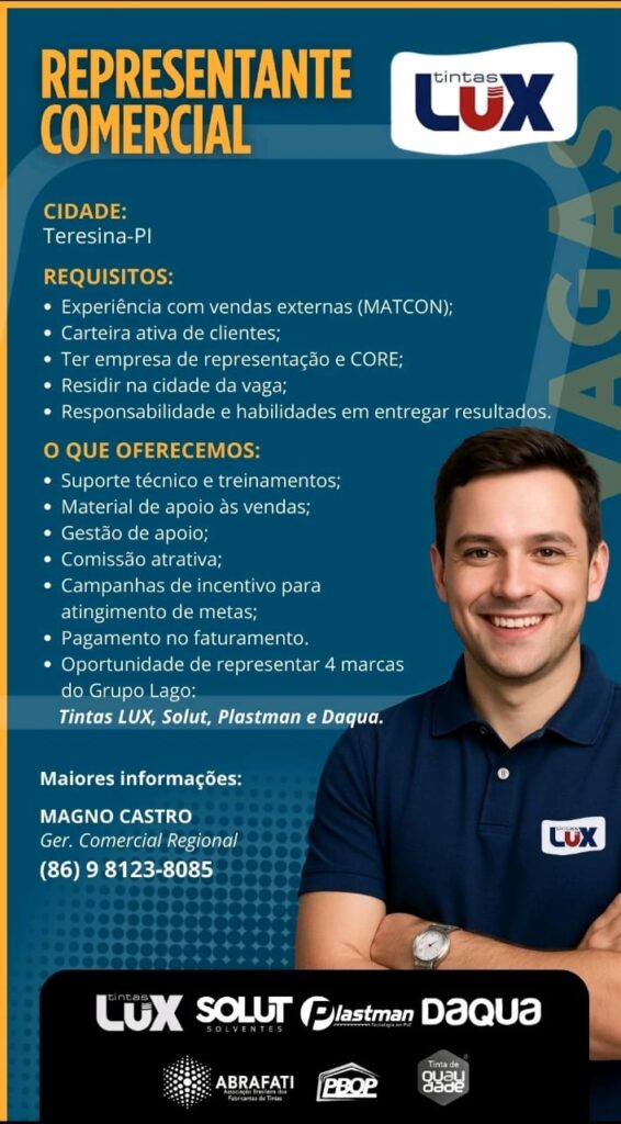 Vaga para Representante Comercial