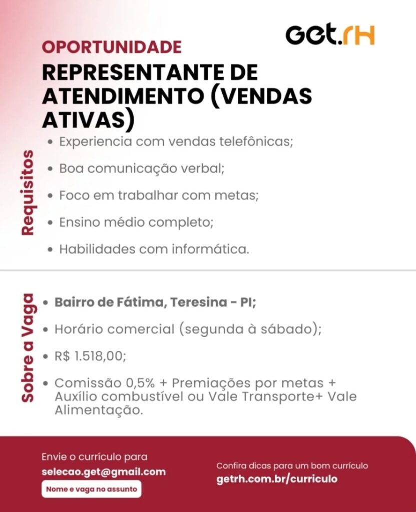 Vaga para Representante de Atendimento