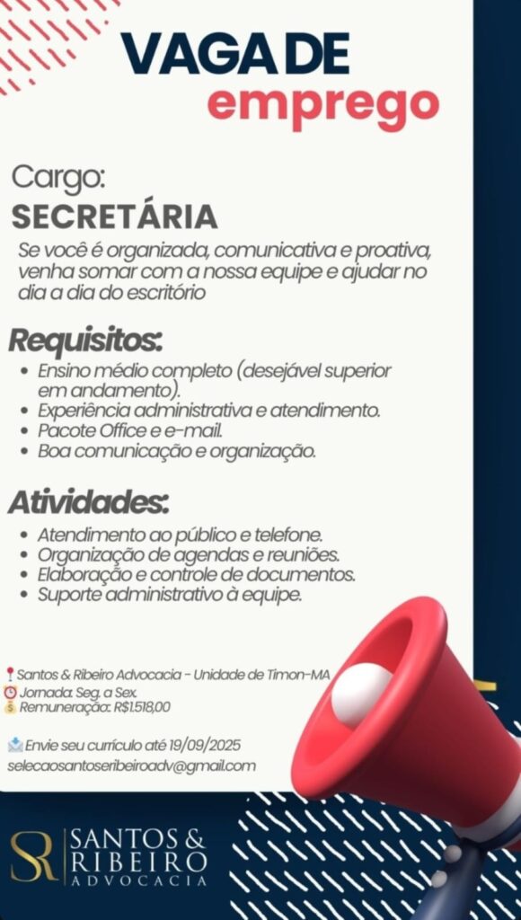 Vaga para Secretária em Timon
