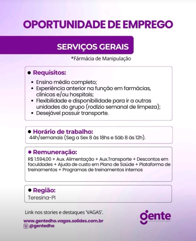 Vaga para Serviços Gerais