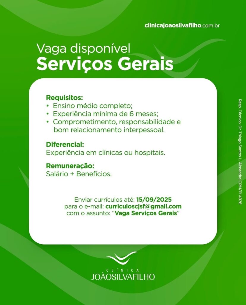 Vaga para Serviços Gerais em Parnaíba