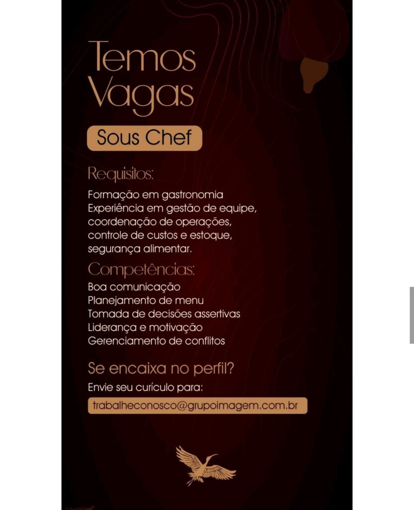 Vaga para Sous Chefe