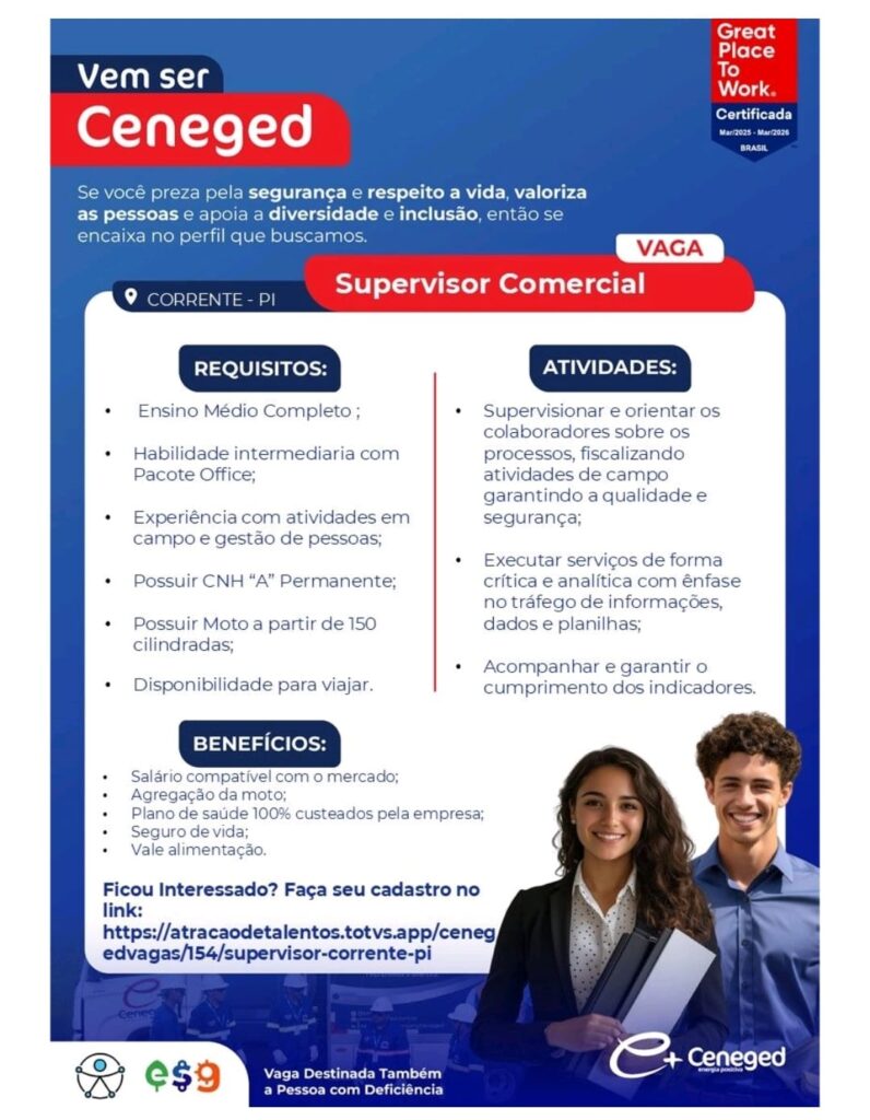 Vaga para Supervisor Comercial em Corrente