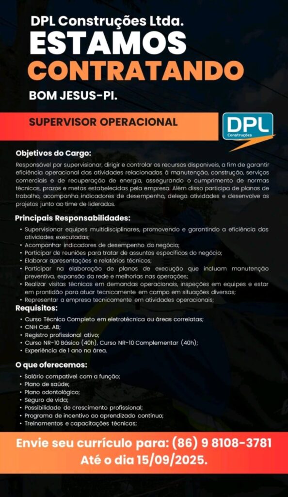 Vaga para Supervisor Operacional em Bom Jesus
