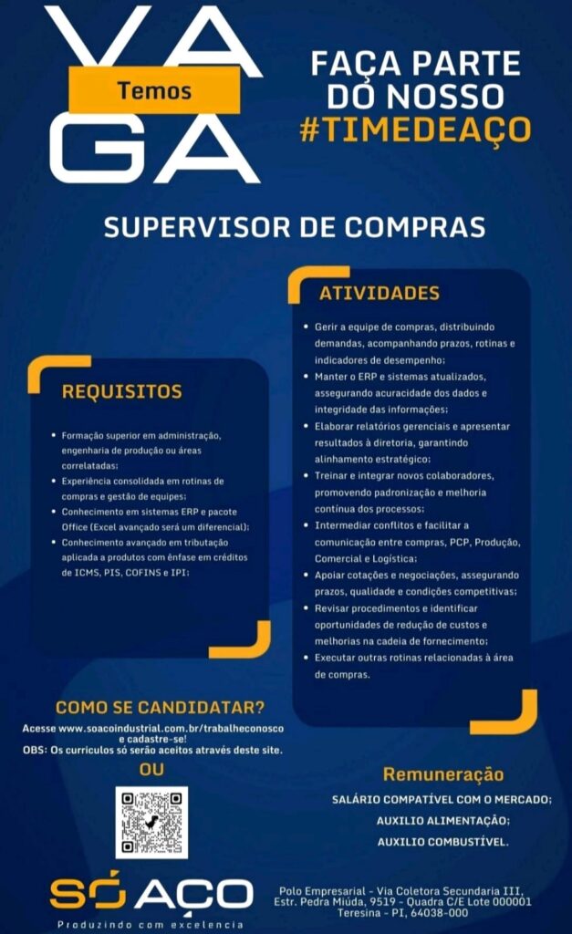 Vaga para Supervisor de Compras
