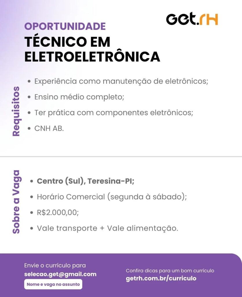 Vaga para Técnico em Eletroeletrônica
