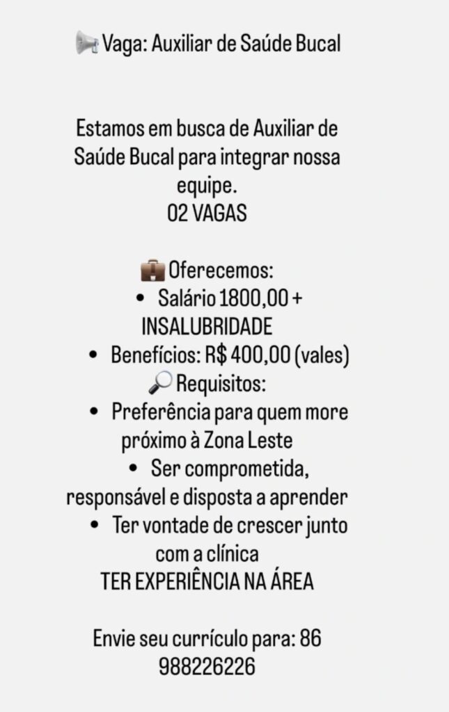 Vagas para Auxiliar de Saúde Bucal