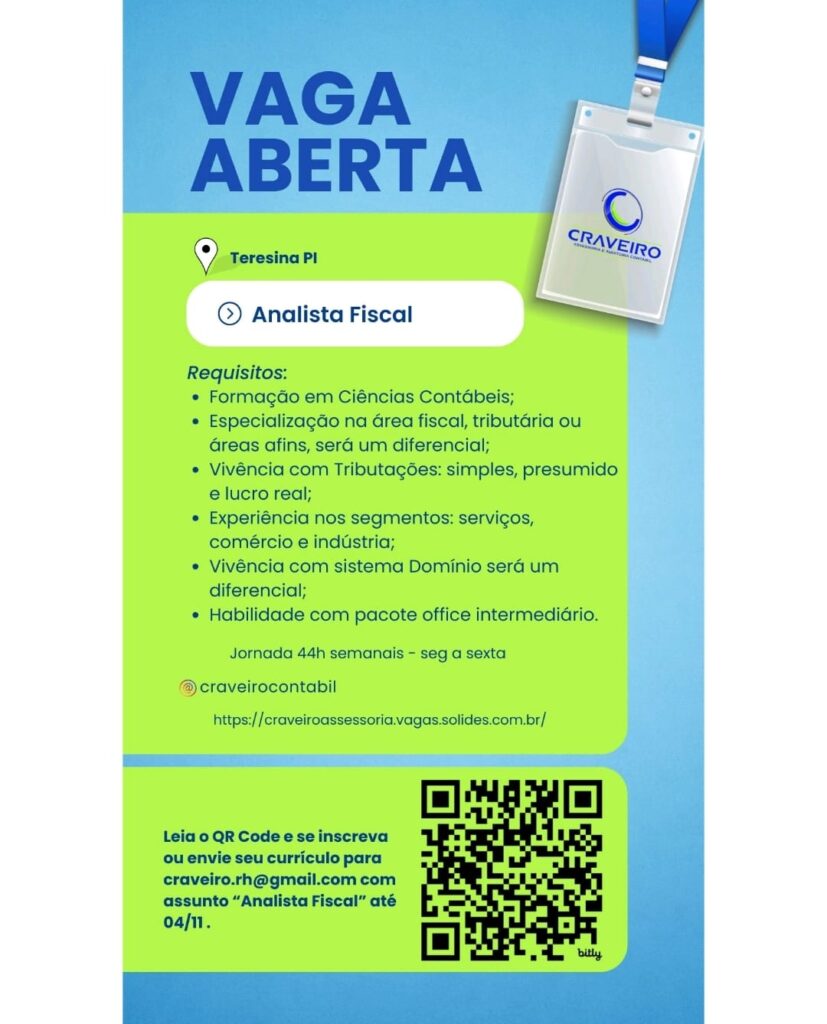 Vaga para Analista Fiscal