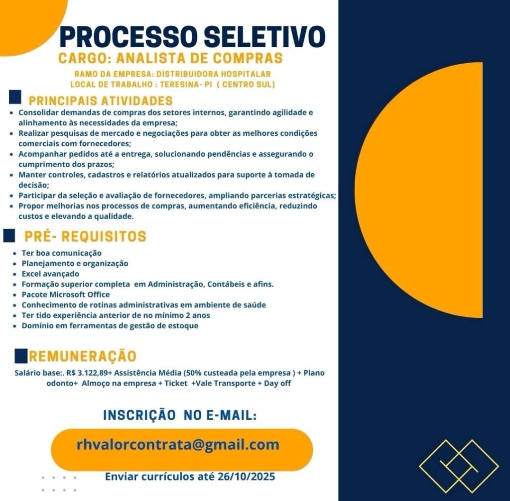 Vaga para Analista de Compras