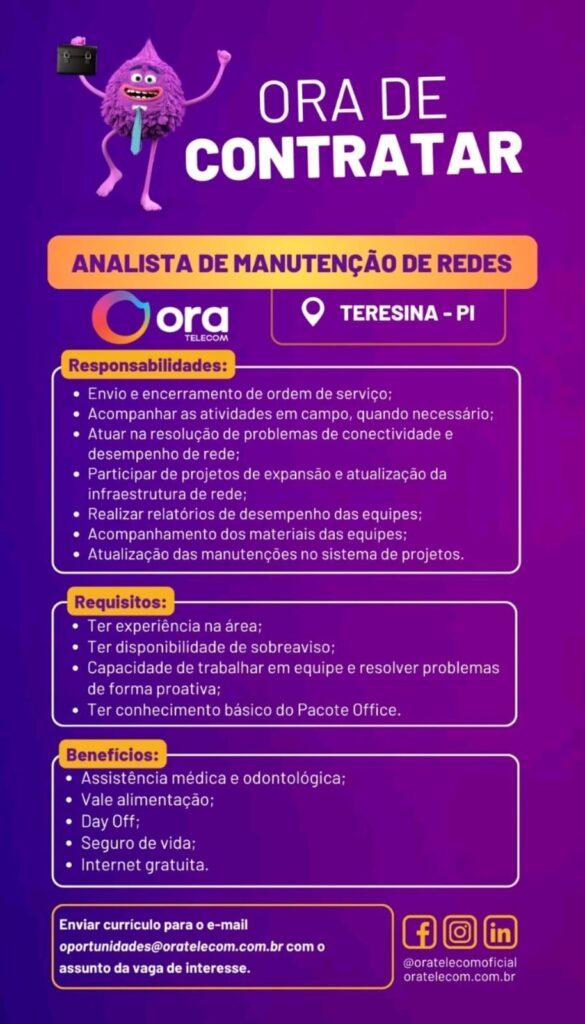 Vaga para Analista de Manutenção de Redes
