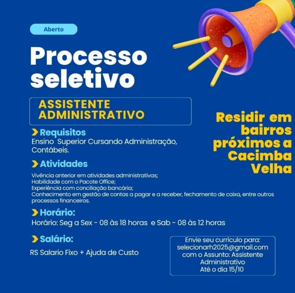 Vaga para Assistente Administrativo