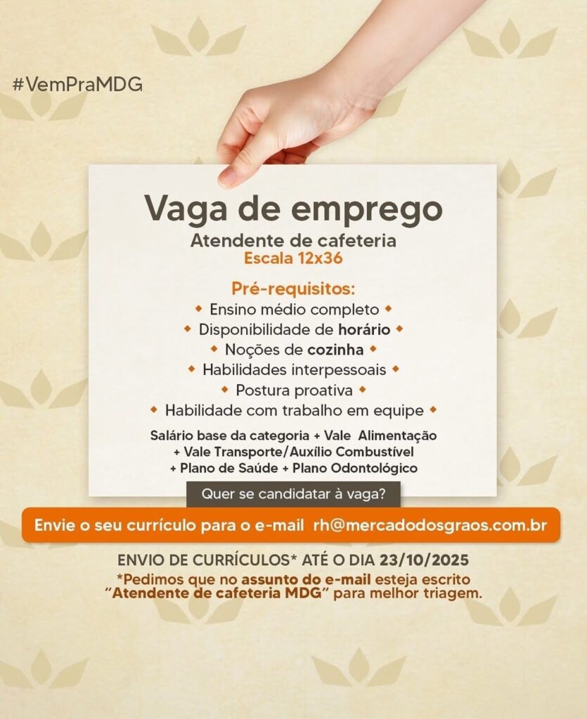 Vaga para Atendente de Cafeteria