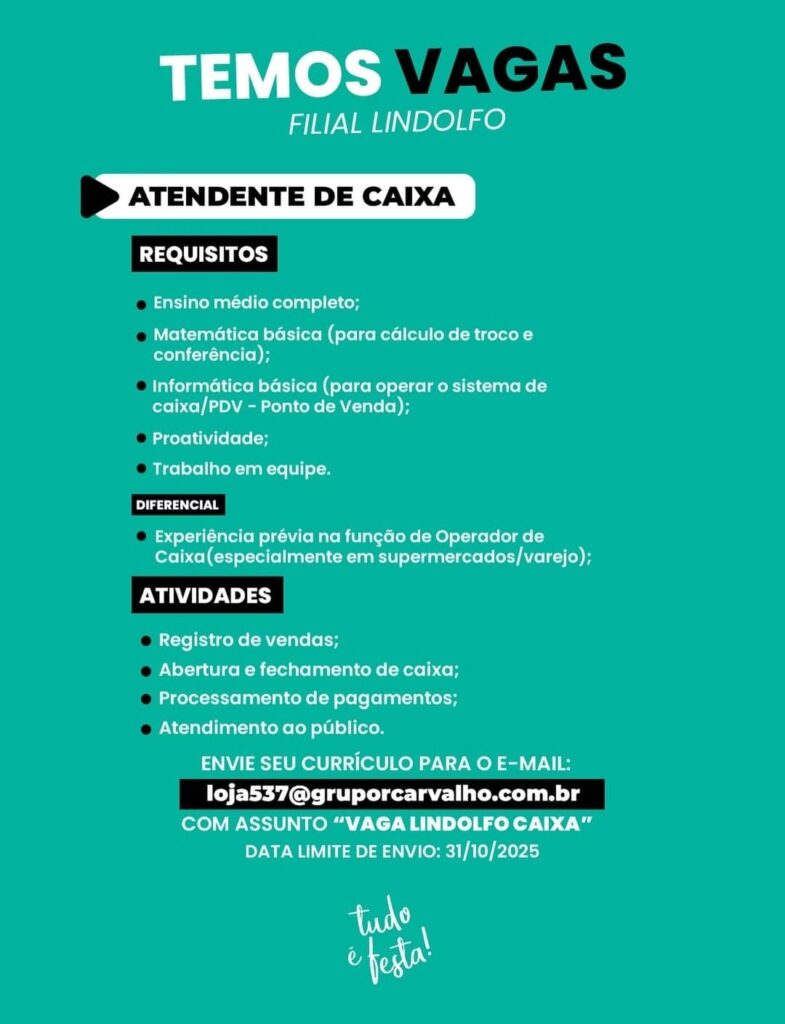 Vaga para Atendente de Caixa