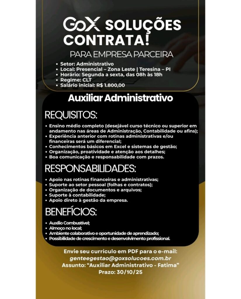Vaga para Auxiliar Administrativo