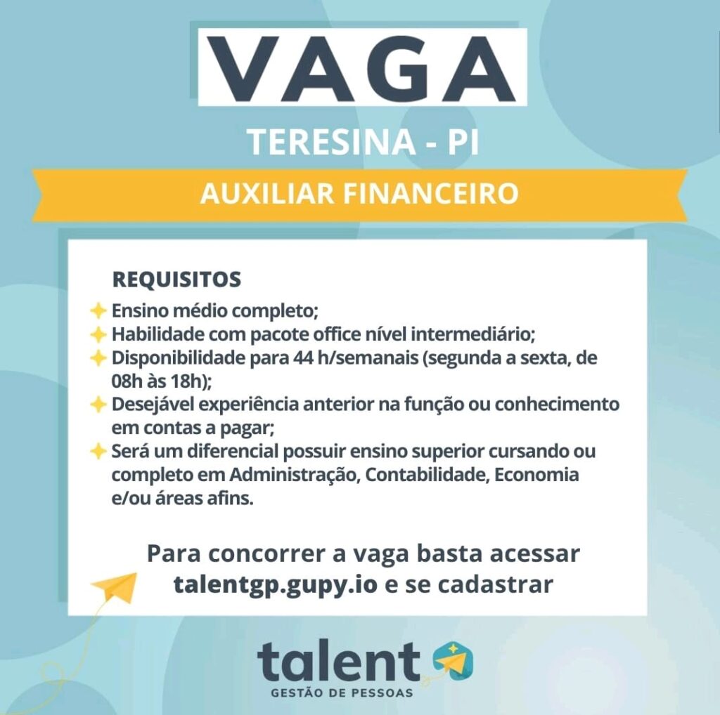 Vaga para Auxiliar Financeiro