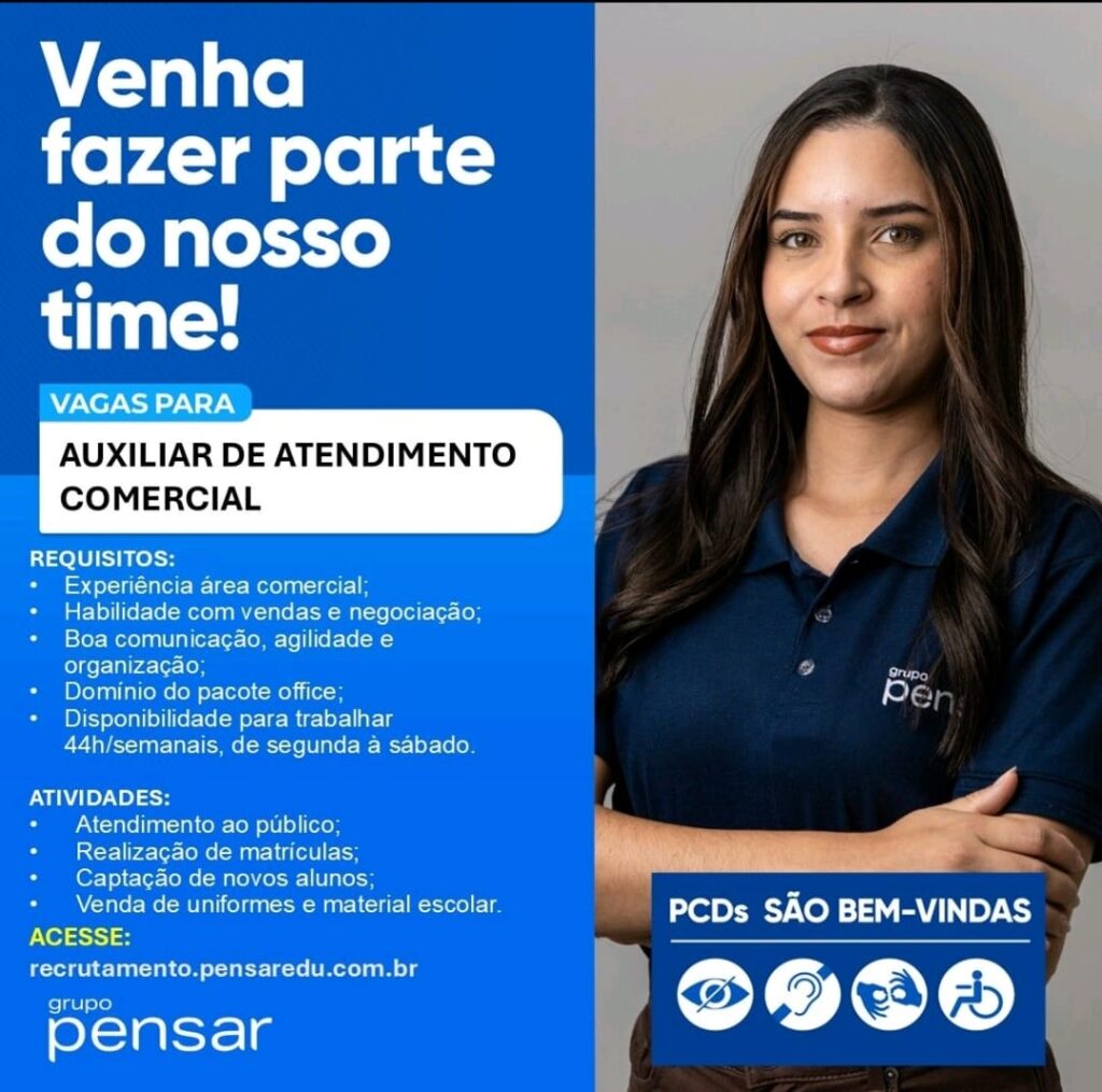 Vaga para Auxiliar de Atendimento Comercial