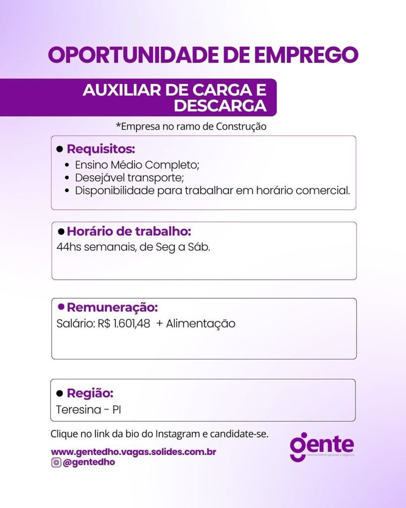 Vaga para Auxiliar de Carga e Descarga