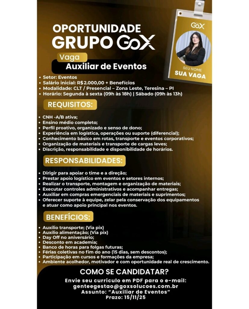 Vaga para Auxiliar de Eventos