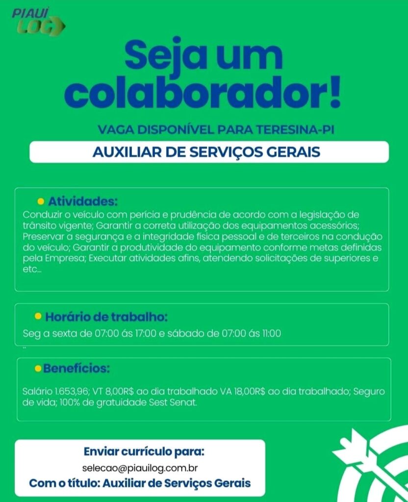 Vaga para Auxiliar de Serviços Gerais