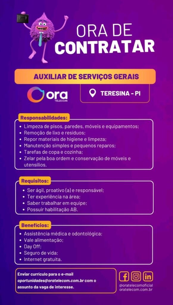 Vaga para Auxiliar de Serviços Gerais