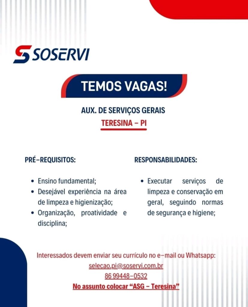 Vaga para Auxiliar de Serviços Gerais