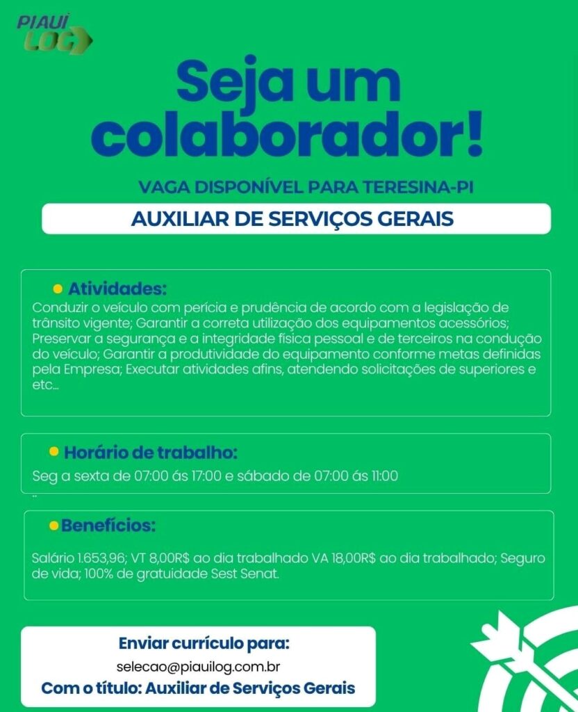 Vaga para Auxiliar de Serviços Gerias