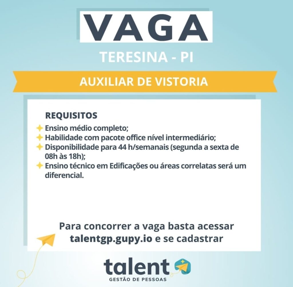 Vaga para Auxiliar de Vistoria