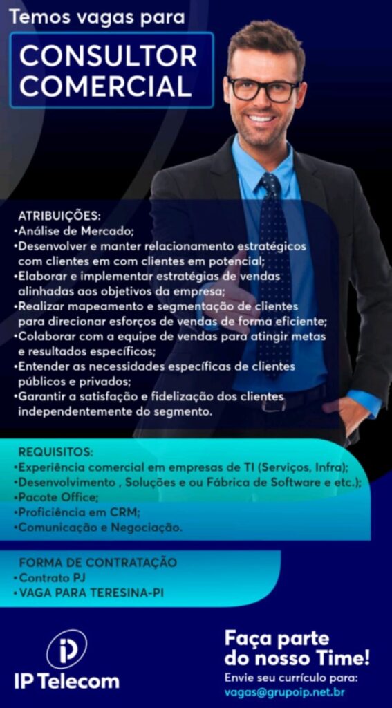 Vaga para Consultor Comercial