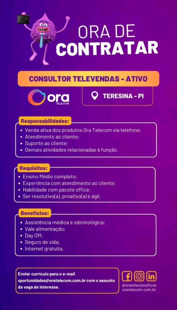 Vaga para Consultor Televendas