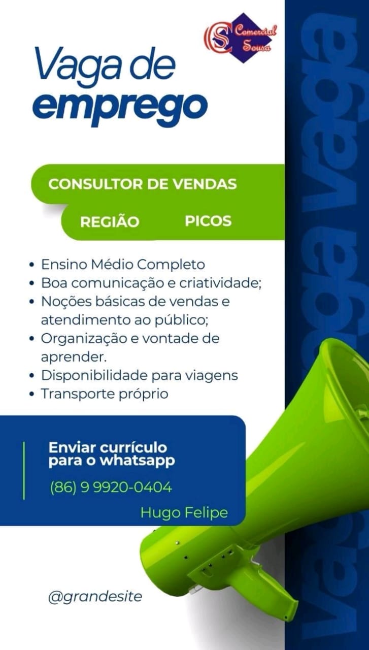 Vaga para Consultor de Vendas em Picos