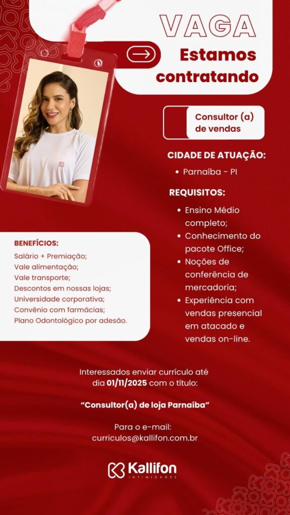 Vaga para Consultor(a) de Vendas em Parnaíba