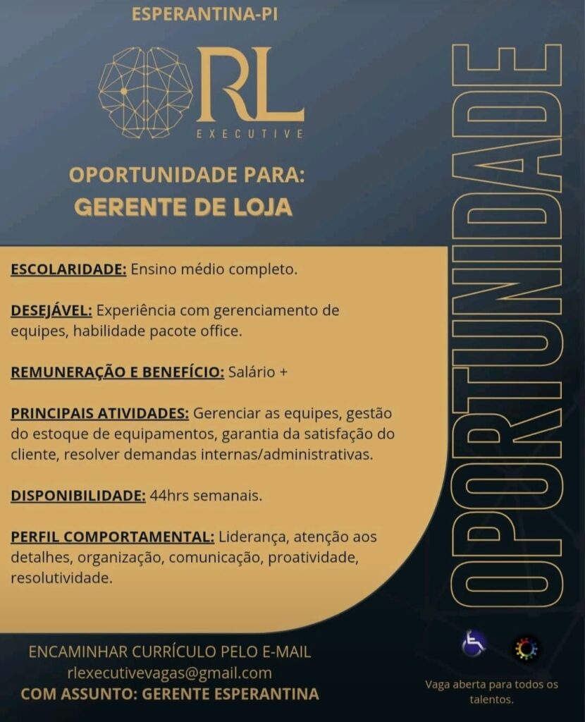 Vaga para Gerente de Loja em Esperantina
