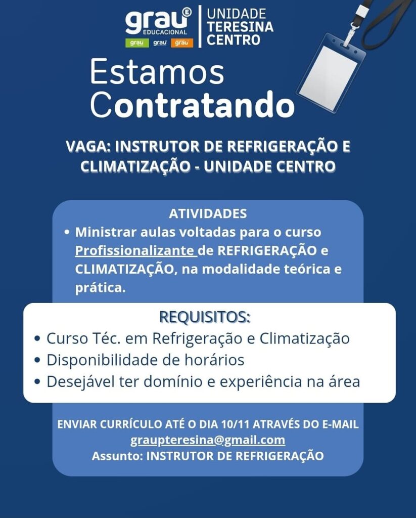 Vaga para Instrutor de Refrigeração e Climatização