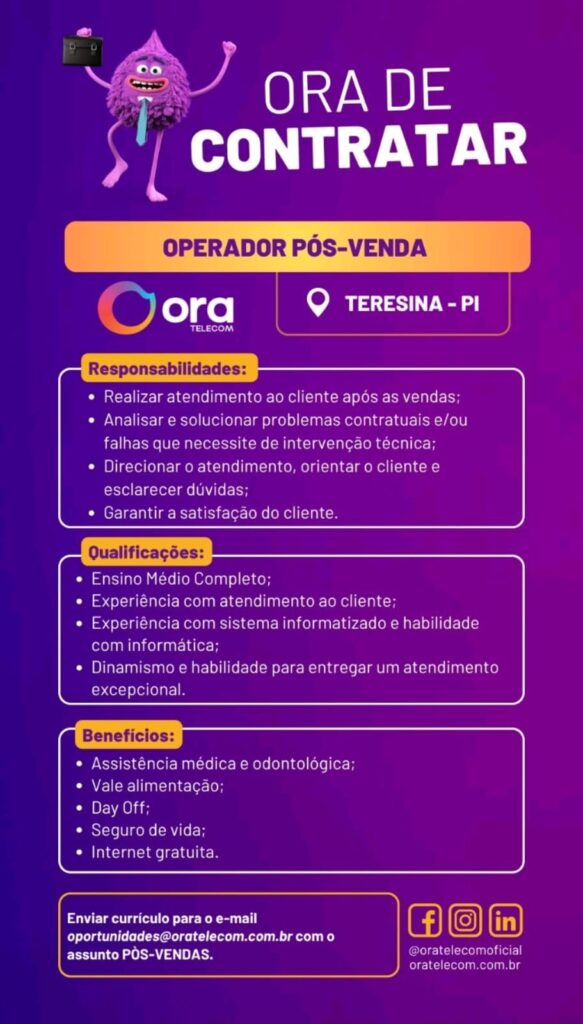 Vaga para Operador Pós-Vendas