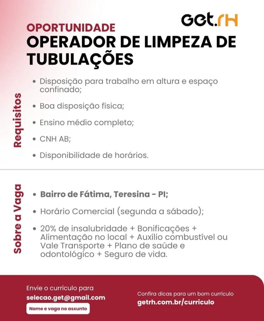 Vaga para Operador de Limpeza de Tubulação