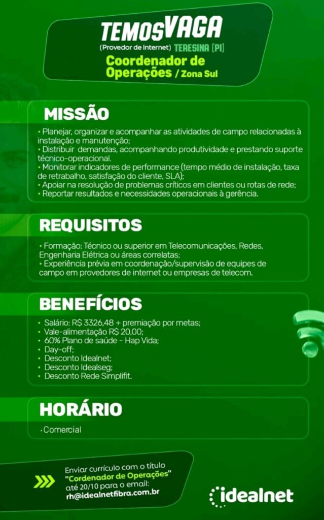 Vaga para Operador de Operações