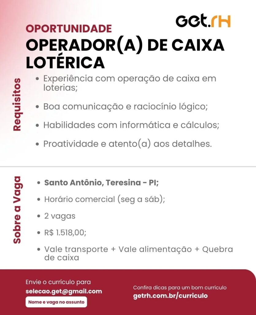 Vaga para Operador(a) de Caixa Lotérica
