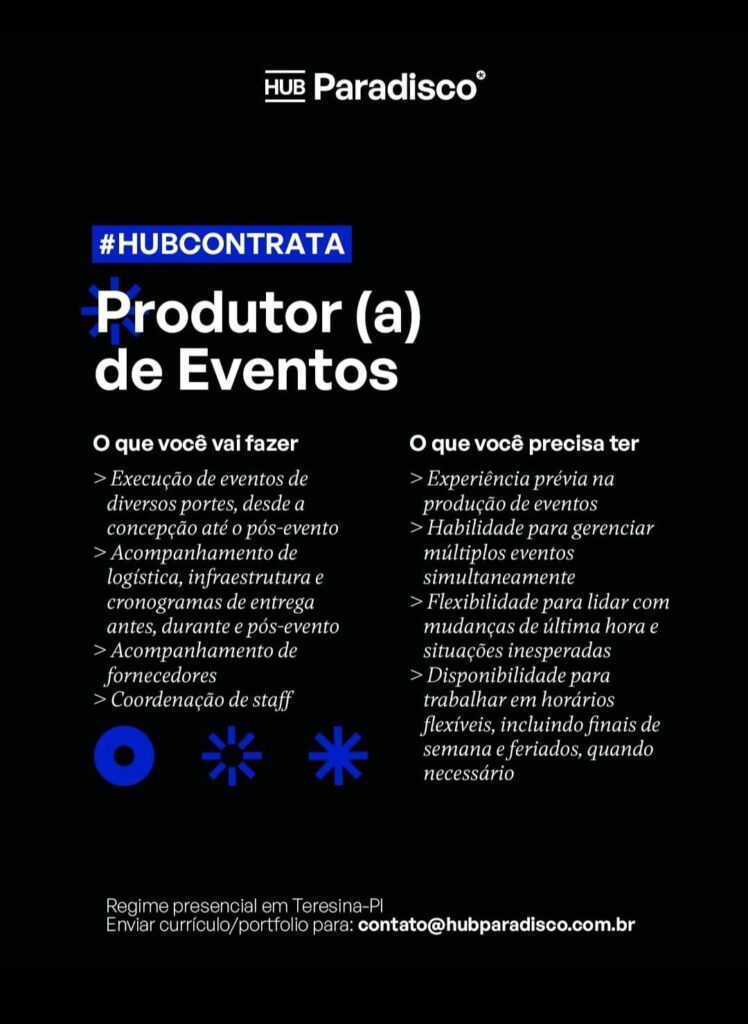 Vaga para Produtor(a) de Eventos