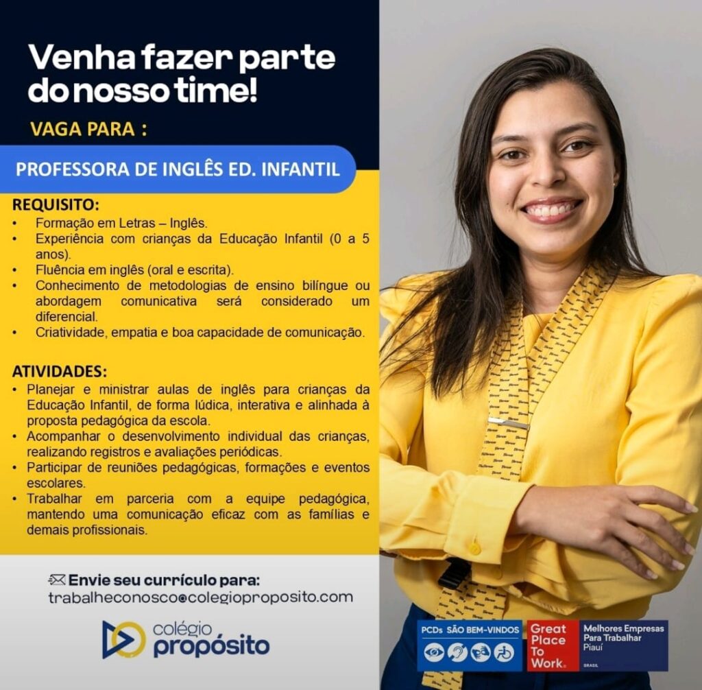 Vaga para Professora de Inglês Ed. Infantil