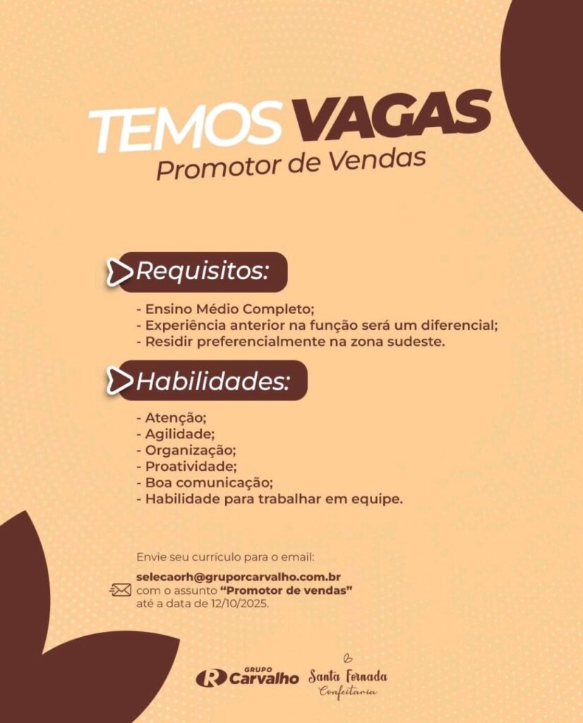 Vaga para Promotor de Vendas