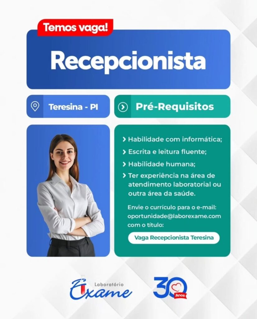 Vaga para Recepcionista