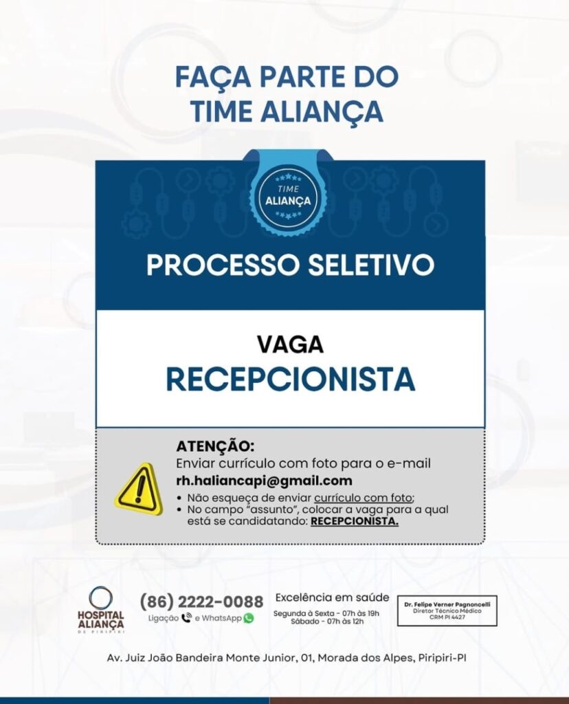 Vaga para Recepcionista